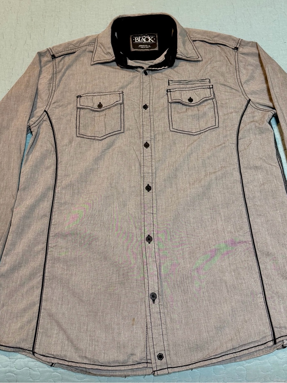 Buckle BLACK Label Men's Grey Button-Down Shirt with Black Contrast